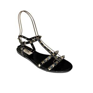 Valentino Garavani Rockstud Jelly Gladiator Sandals EU 38 Black PVC Studded Flat